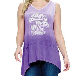 Purple Mushroom Tie-Dye Tank Top for Women Sleeveless Comfy Boho Patchwork Hem